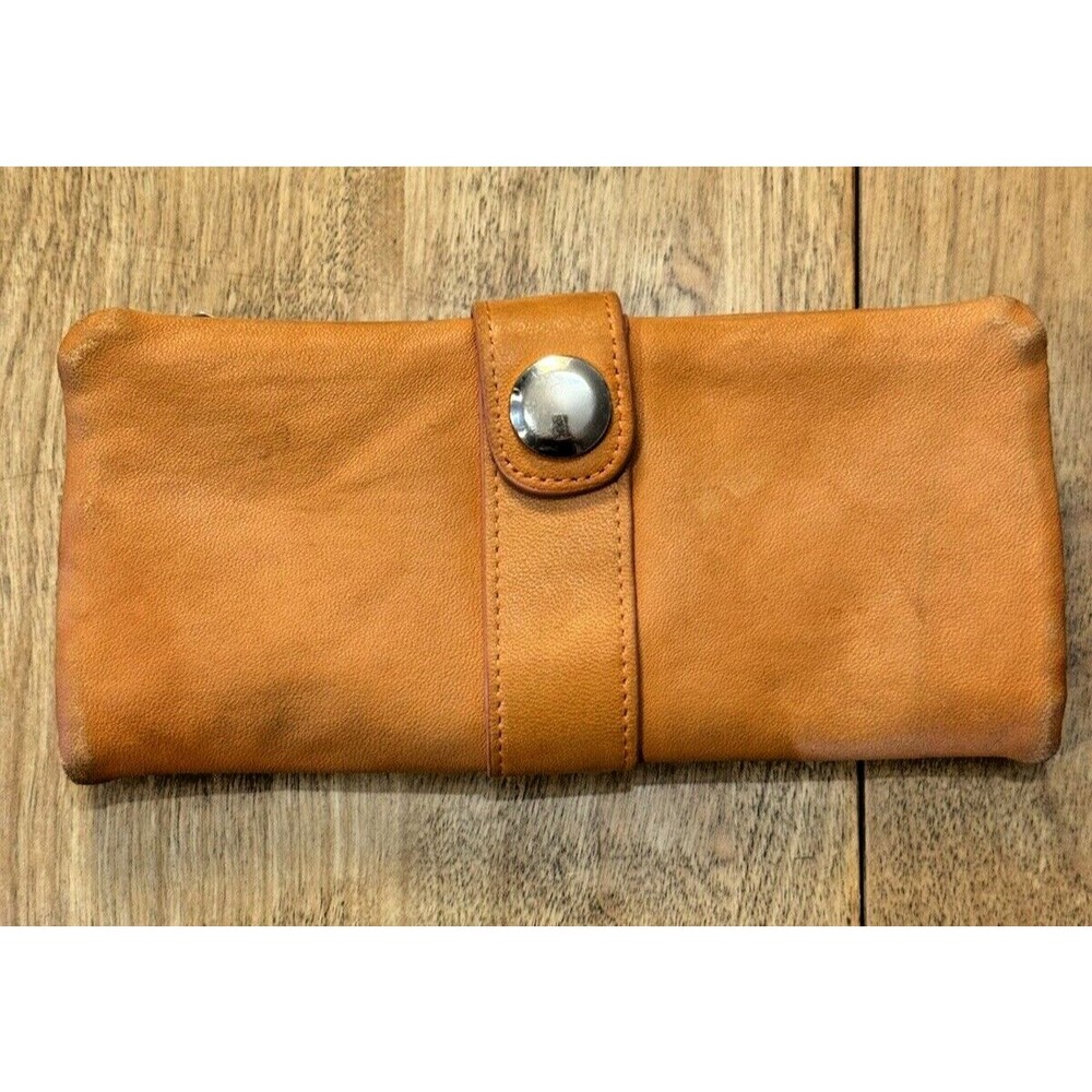 Junior Drake Distressed Orange Soft Leather Long Wallet Gold Hardware READ